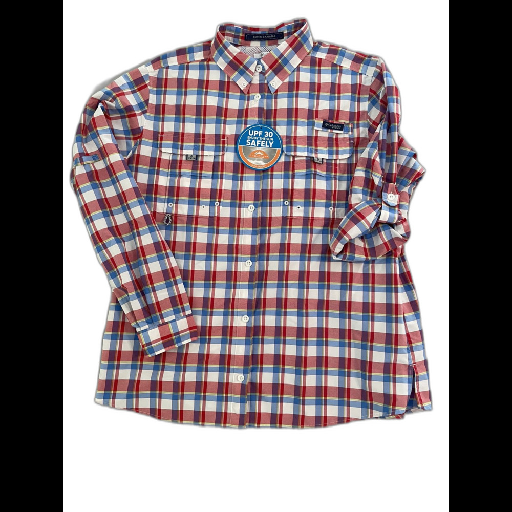 Columbia Shirt Women Size XL Red White Blue PFG Super Bahama Fishing LS